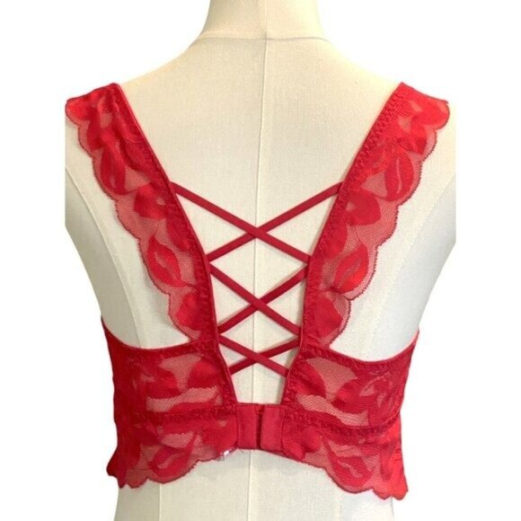 PINK by Victoria's Secret Triangle Cup Carmine Red Lace Bra Size Small - Picture 3 of 5